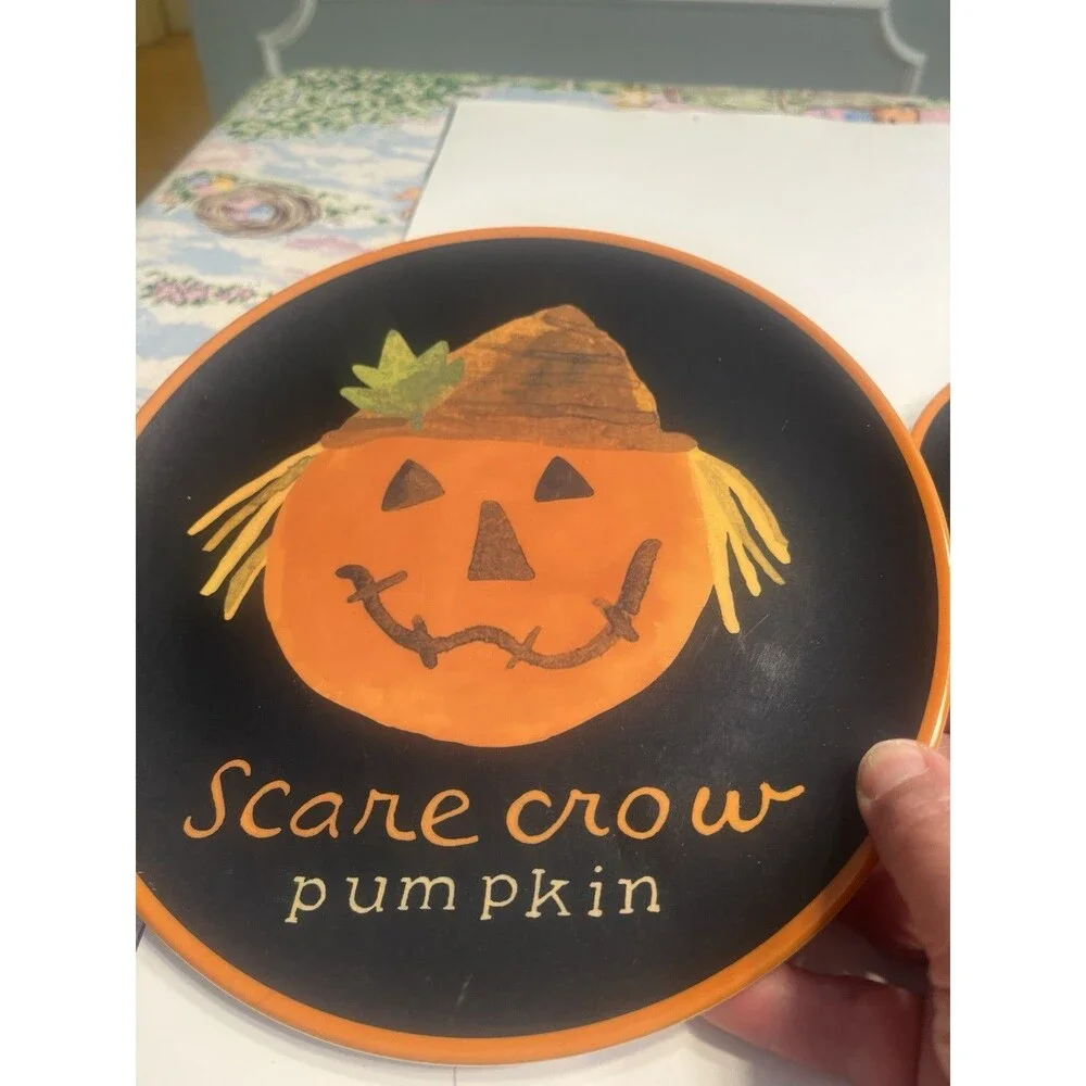 8pc Pottery Barn Halloween Pumpkin Melamine 9” Luncheon Plates